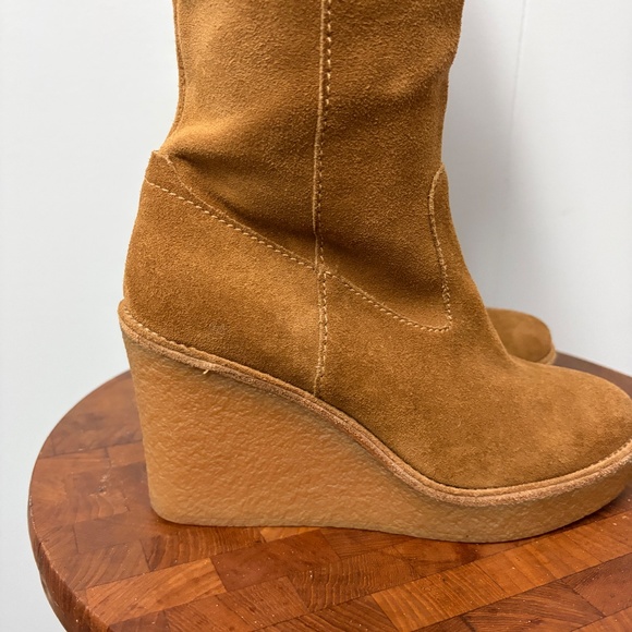 UGG Valberg Chestnut Suede and Fur Tall Wedge Boots Women's Size 6 - Picture 5 of 14